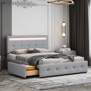Letto Imbottito con LED, Cassetti e Contenitore ¨C MINIMAL ¨C Grigio 140x200