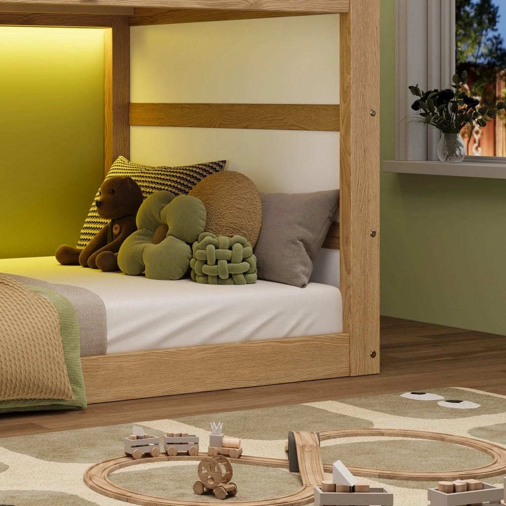 LETTO a soppalco 90x200 cm Legno Naturale/Bianco con scala a 3 gradini