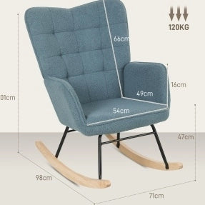Poltrona a dondolo 98x71x101 cm con schienale trapuntato in poliestere azzurro chiaro