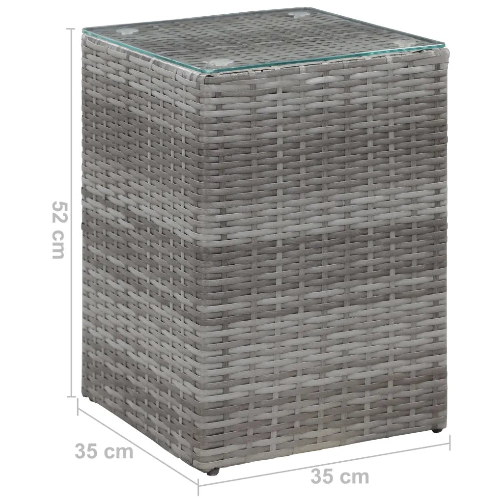Tavolino Laterale Piano in Vetro Grigio 35x35x52 cm Polyrattan 46983