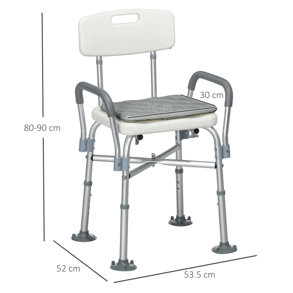 Sedia Doccia ad Altezza Regolabile con Braccioli e Cuscino Rimovibile  53,5x52x80-90 cm  Bianca
