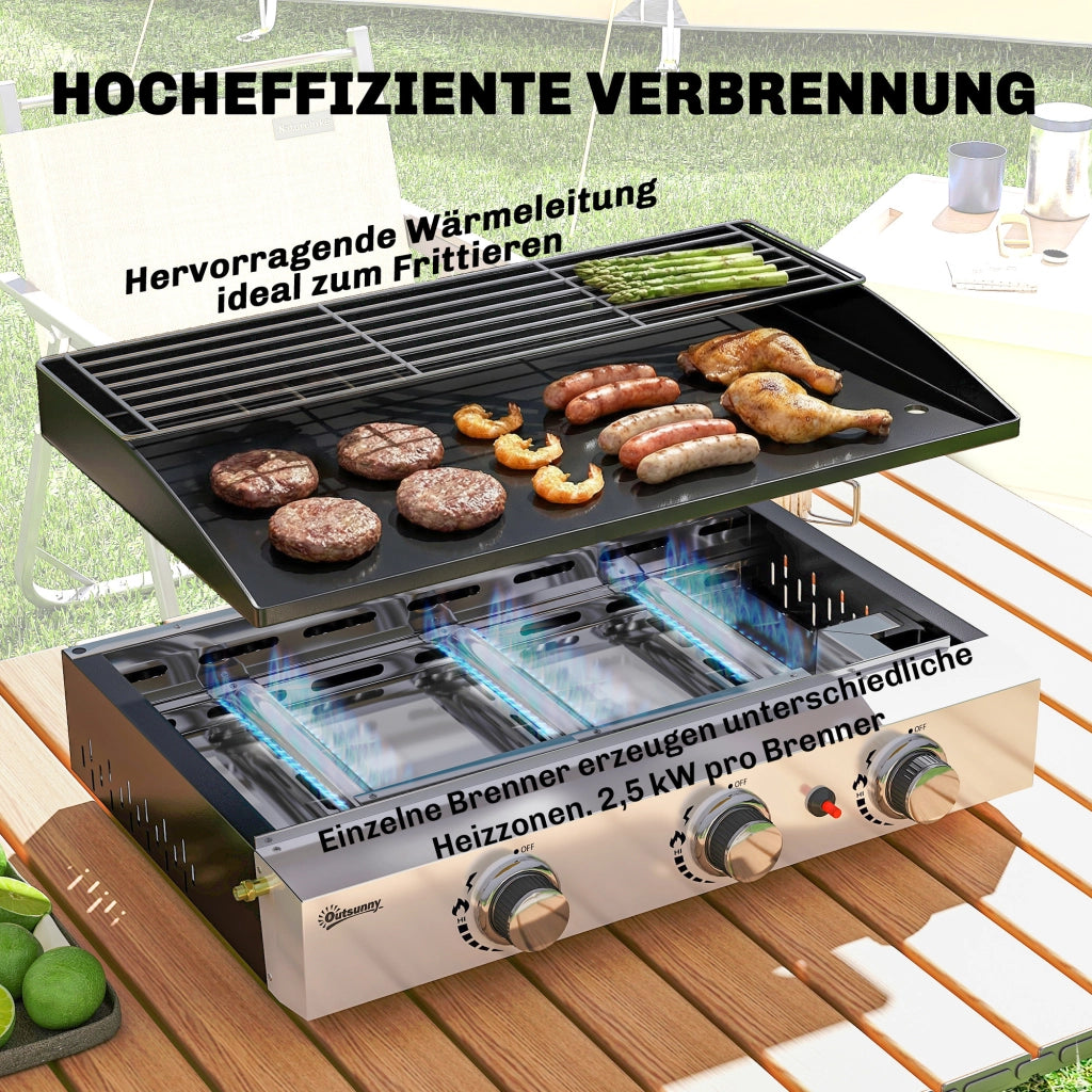 Grill a gas portatile da tavolo 7.5 KW ¨C zephmum ¨C 3 bruciatori griglia ceramica