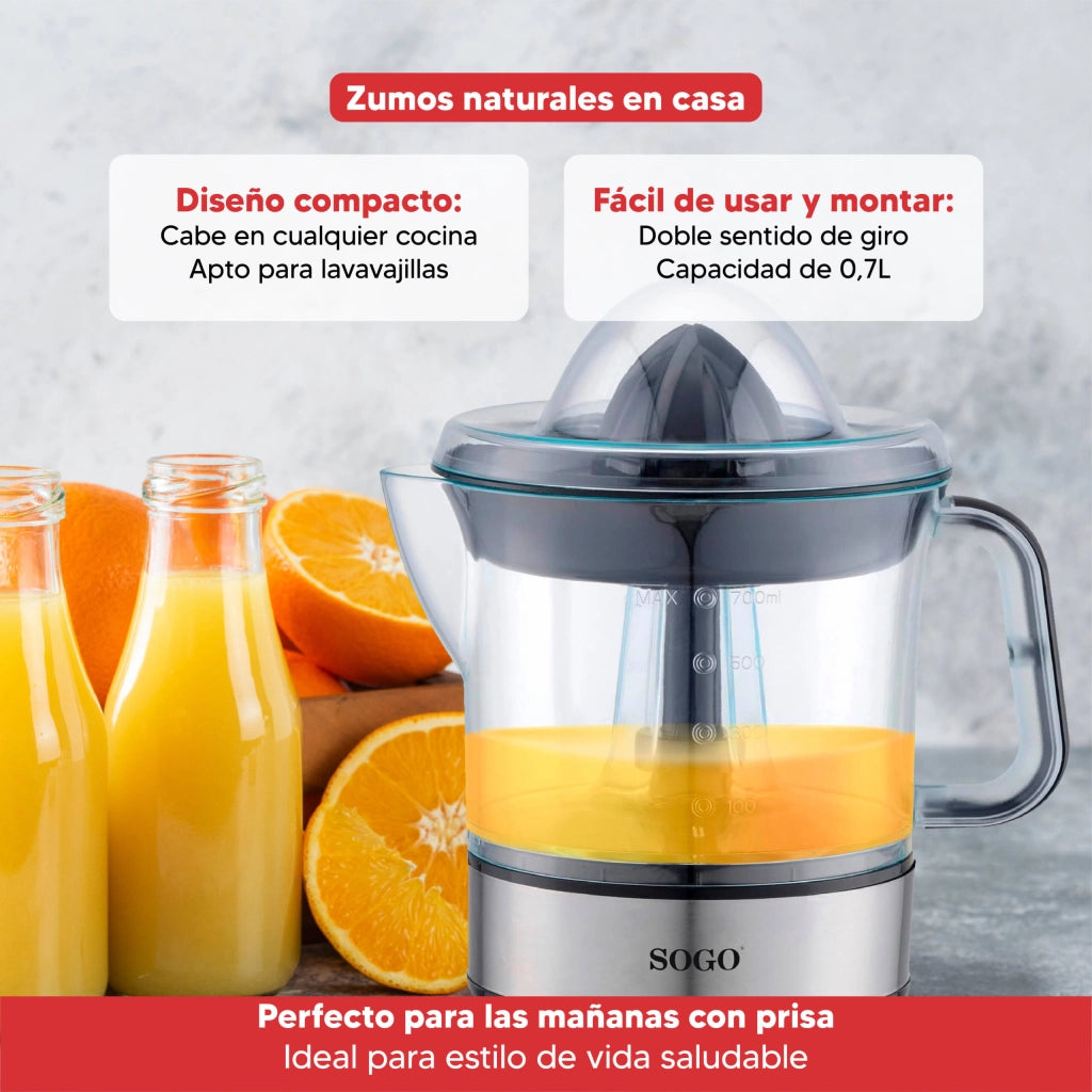 Spremiagrumi elettrico automatico 40W, caraffa trasparente 0,7 litri con coperchio, doppio cono per agrumi - SOGO