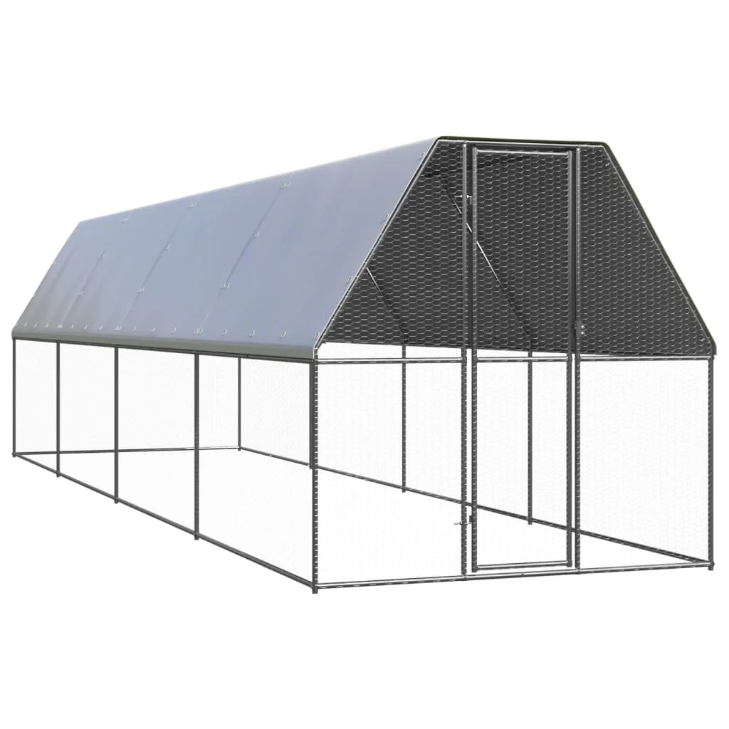 Recinto per pollaio gabbia per polli da esterno 2 x 8 x 2 m acciaio zincato argento 02_0043995