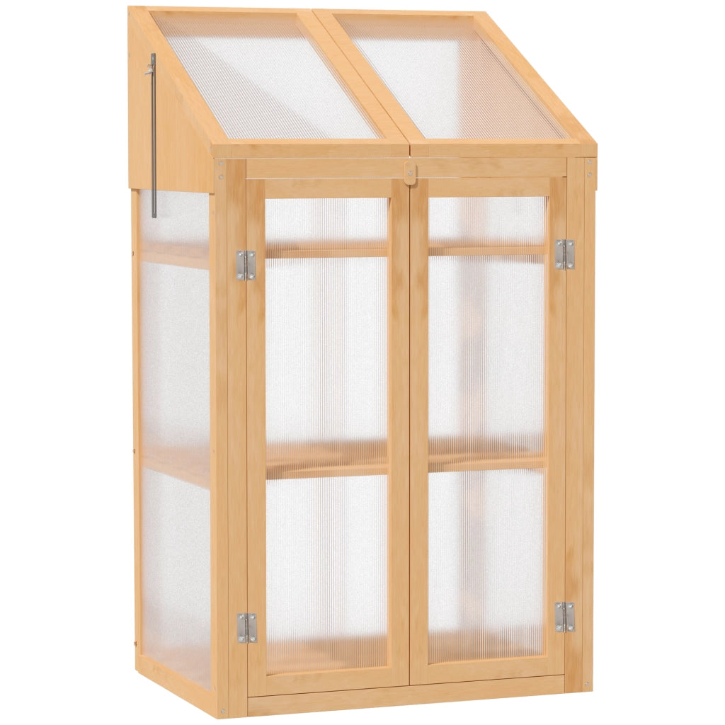 Mini serra in legno con finestra e doppia porta, 3 ripiani ¨C zephmum ¨C 70x50x120 cm, marrone