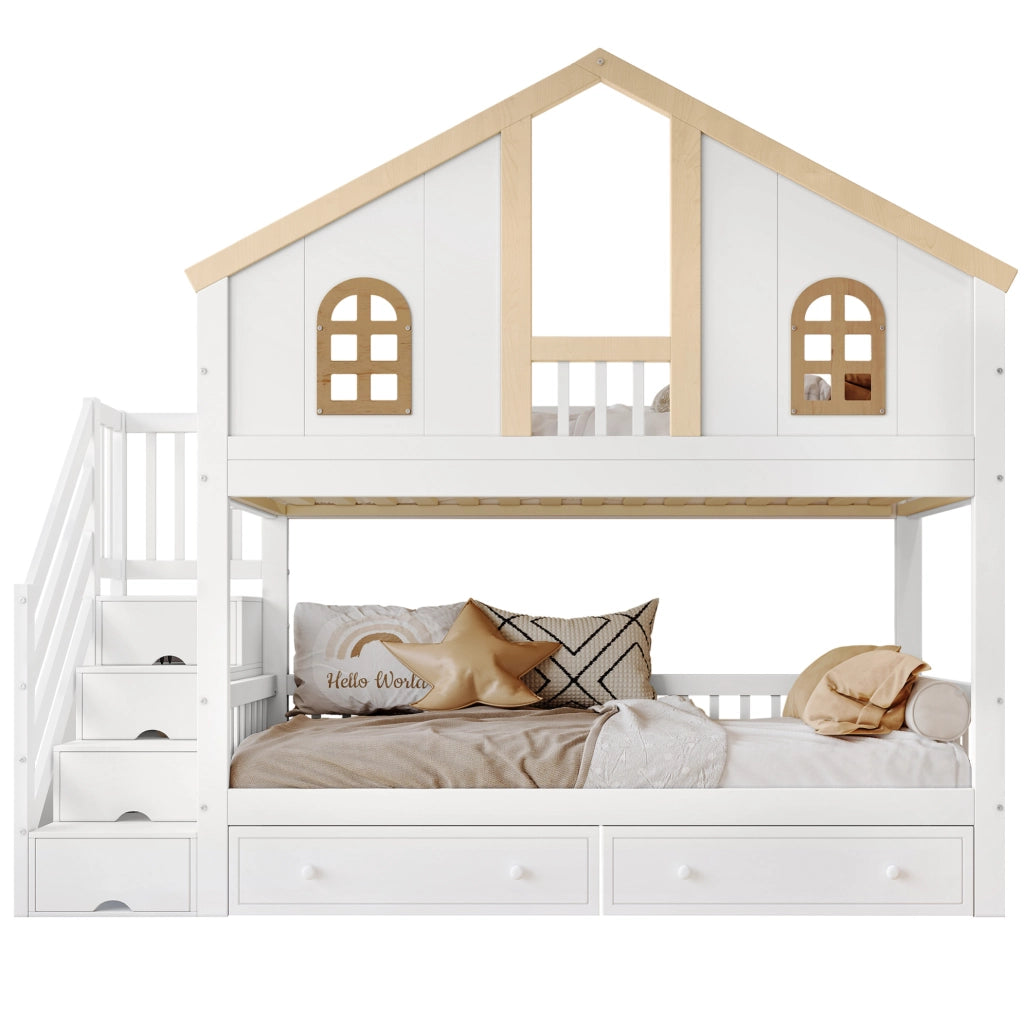 Letto a castello per bambini 90x200 cm bianco e naturale