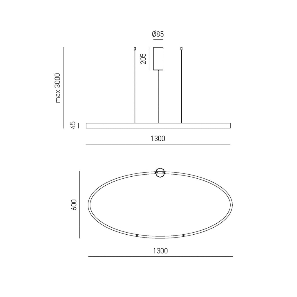 Lampada a Sospensione CRISEIDE S/1G OVAL LED 100W 5100lm 3000K dimmerabile alluminio Nero satinato - Gealuce