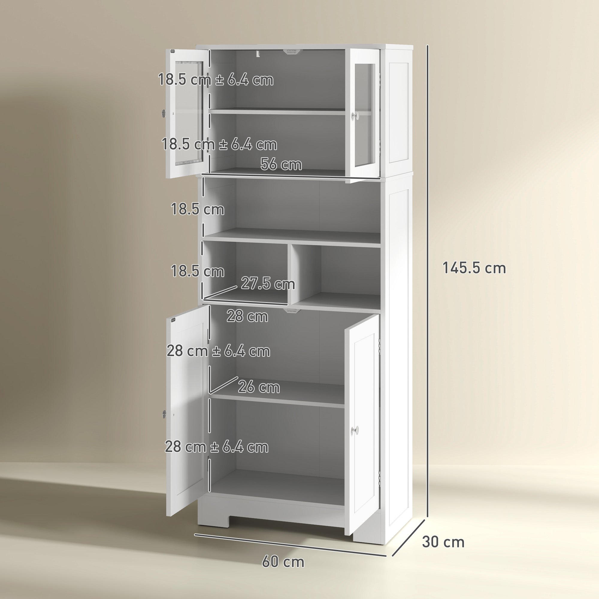 Credenza Cucina 60x30x145,5 cm con Armadietti e Vani a Giorno in Truciolare Bianco