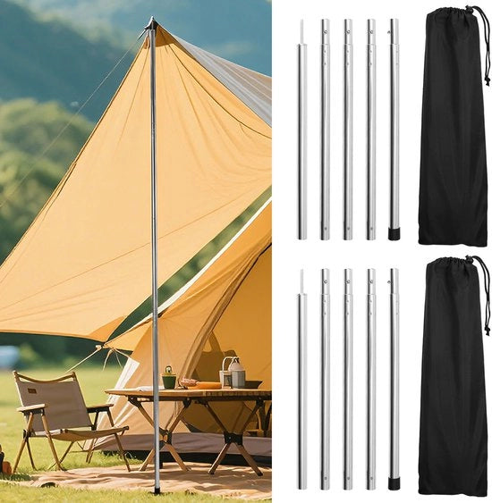 Stendardo da tenda 2 m argento – 2 pezzi alluminio con staffa pieghevole per campeggio e escursione