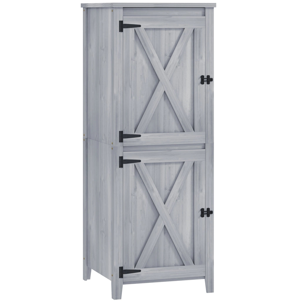 OKWISH Armadio da Giardino con Doppia Porta con Chiavistello e 2 Ripiani Rimovibili, in Legno, Grigio Chiaro, 60 × 60 × 160 cm