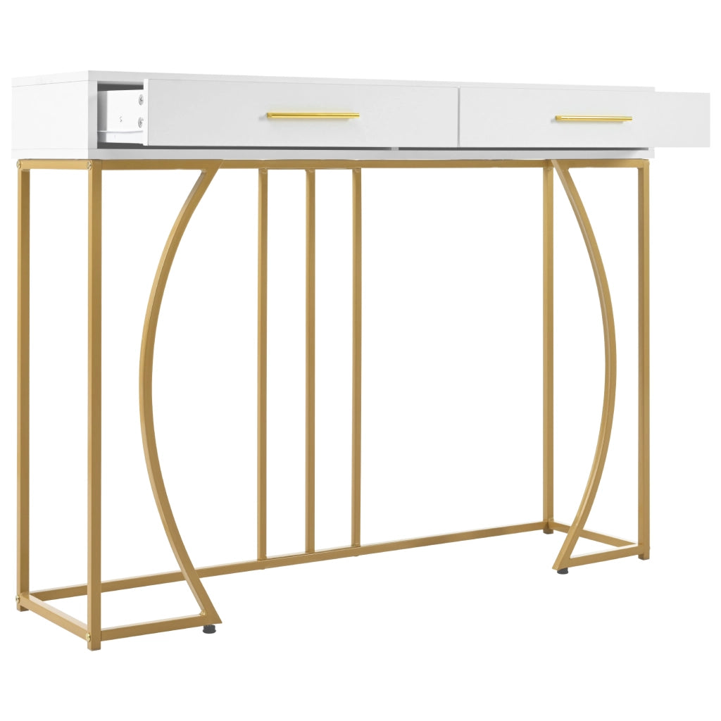 Tavolino Consolle Ingresso con Cassetti ¨C Xylo ¨C Bianco/Oro 110x32x85 cm