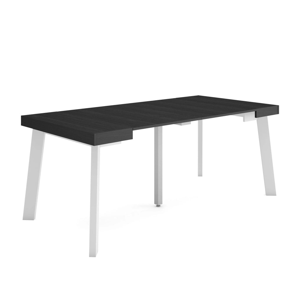 Consolle allungabile, 180x90x73cm, Per 8 persone, Gambe in legno, Nero RF2986
