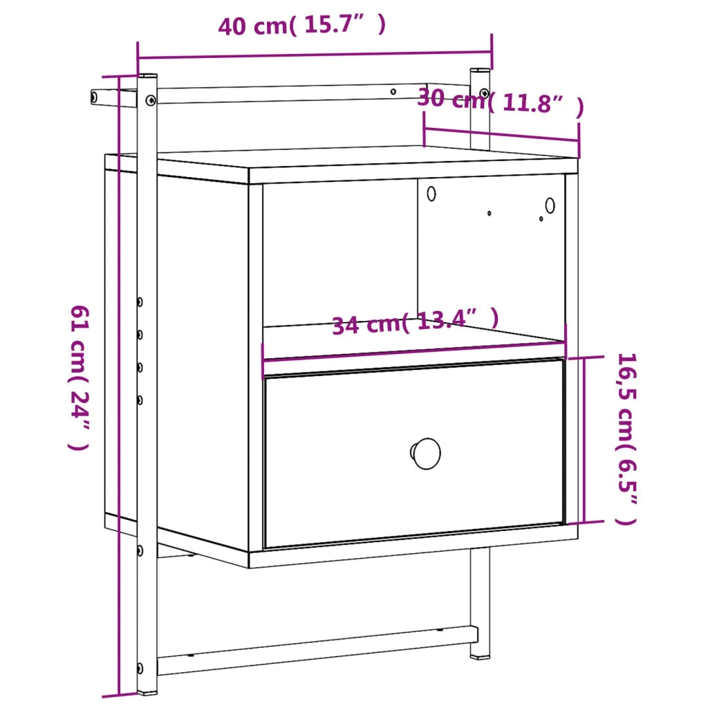 Comodino | Armadio da Notte | Mobiletto da notte a Muro Grigio Sonoma 40x30x61 cm Legno Multistrato