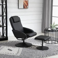 Poltrona Relax Reclinabile con Pouf Poggiapiedi Abbinato e Rivestimento in Finta pelle, Nero