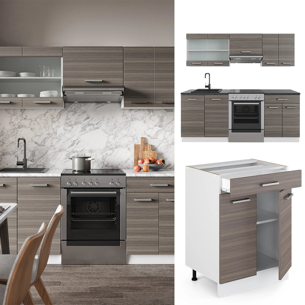 Vicco Cucina componibile Grigio prezioso/bianco 200 cm , PL Marmo