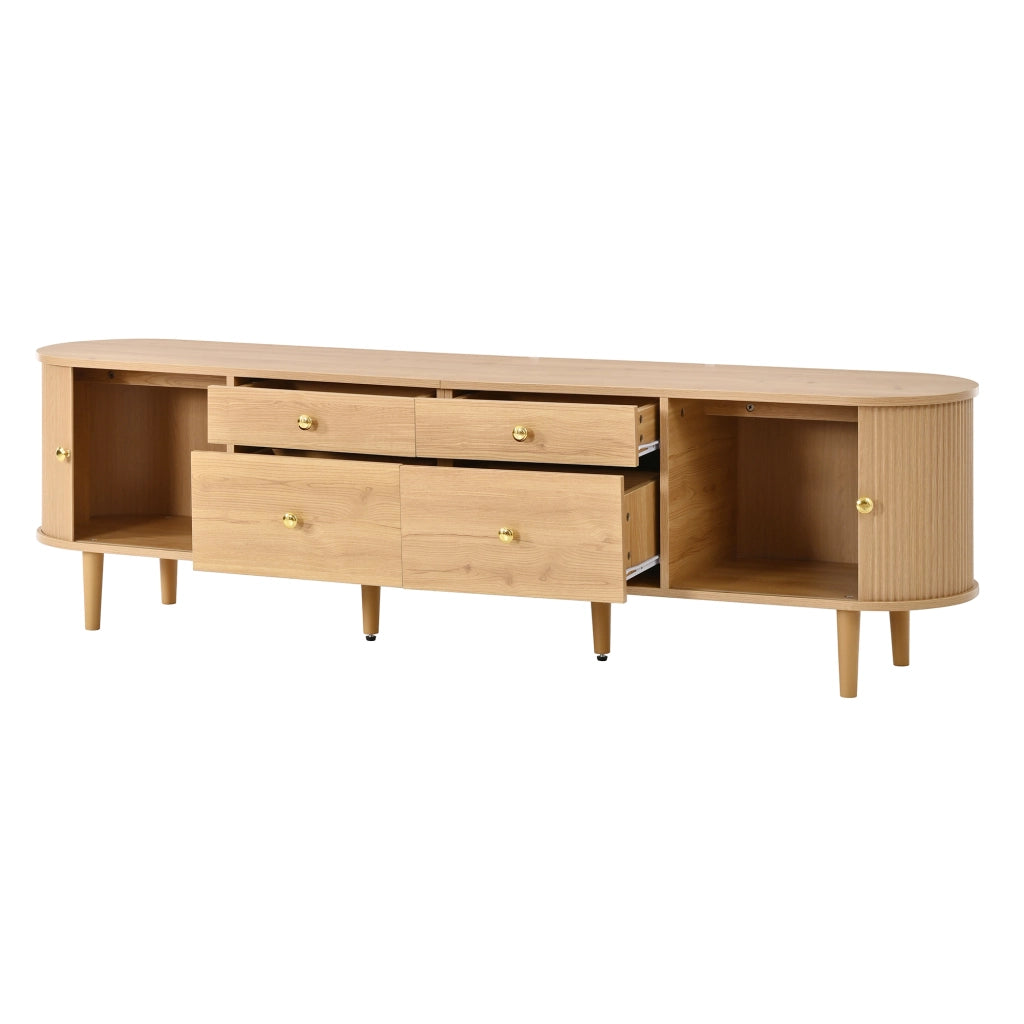 Mobile TV con 2 ante scorrevoli; 4 cassetti; 5 piedini in legno; per soggiorno; 180 × 35 × 50 cm; naturale