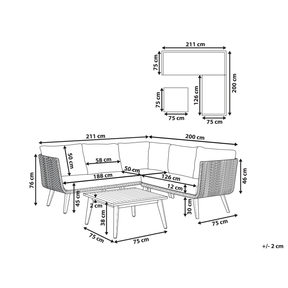 Set Giardino Rattan Beige Divano Ad Angolo Tavolo In Legno Patio Esterno Moderno 5 posti