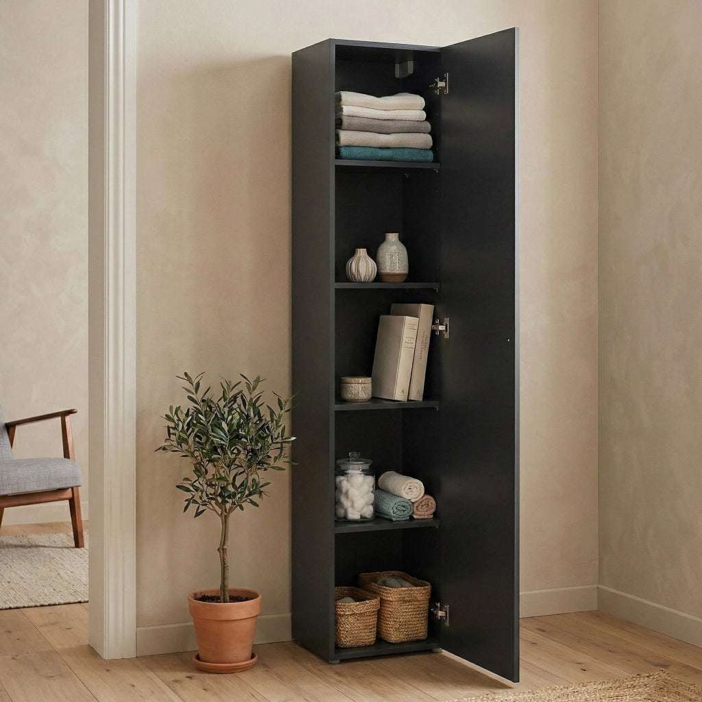 Marco, Armadio Multiuso 2 Ante 4 Ripiani Made in Italy, 30x180h cm Nero Antracite