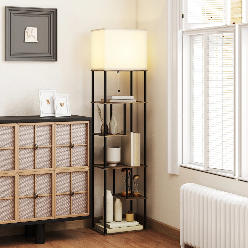 Lampada da terra con ripiani ¨C Xylo ¨C regolabile con telecomando, 40x29x171 cm, marrone rustico