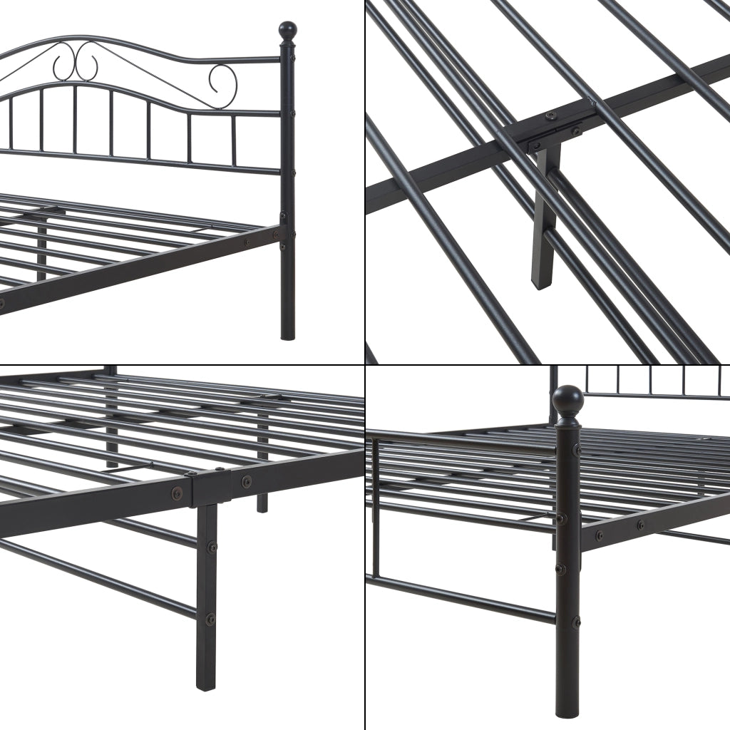 Letto Matrimoniale Florenz in Acciaio con Testiera Alta Decorativa 160 x 200 cm Nero [en.casa]