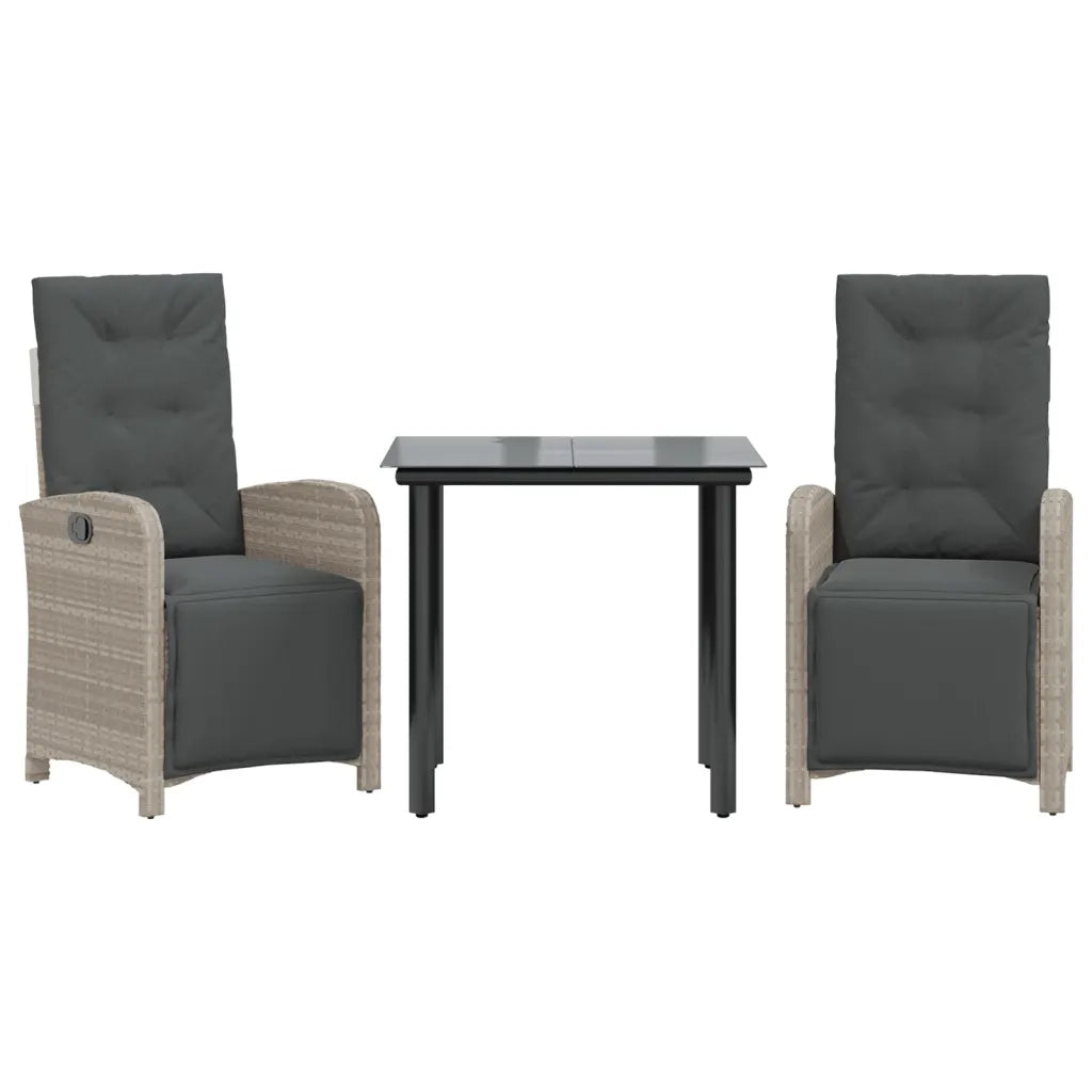 Set da Bistr¨° 3 pz | Set Salotto da Giardino con Cuscini Grigio Chiaro in Polyrattan