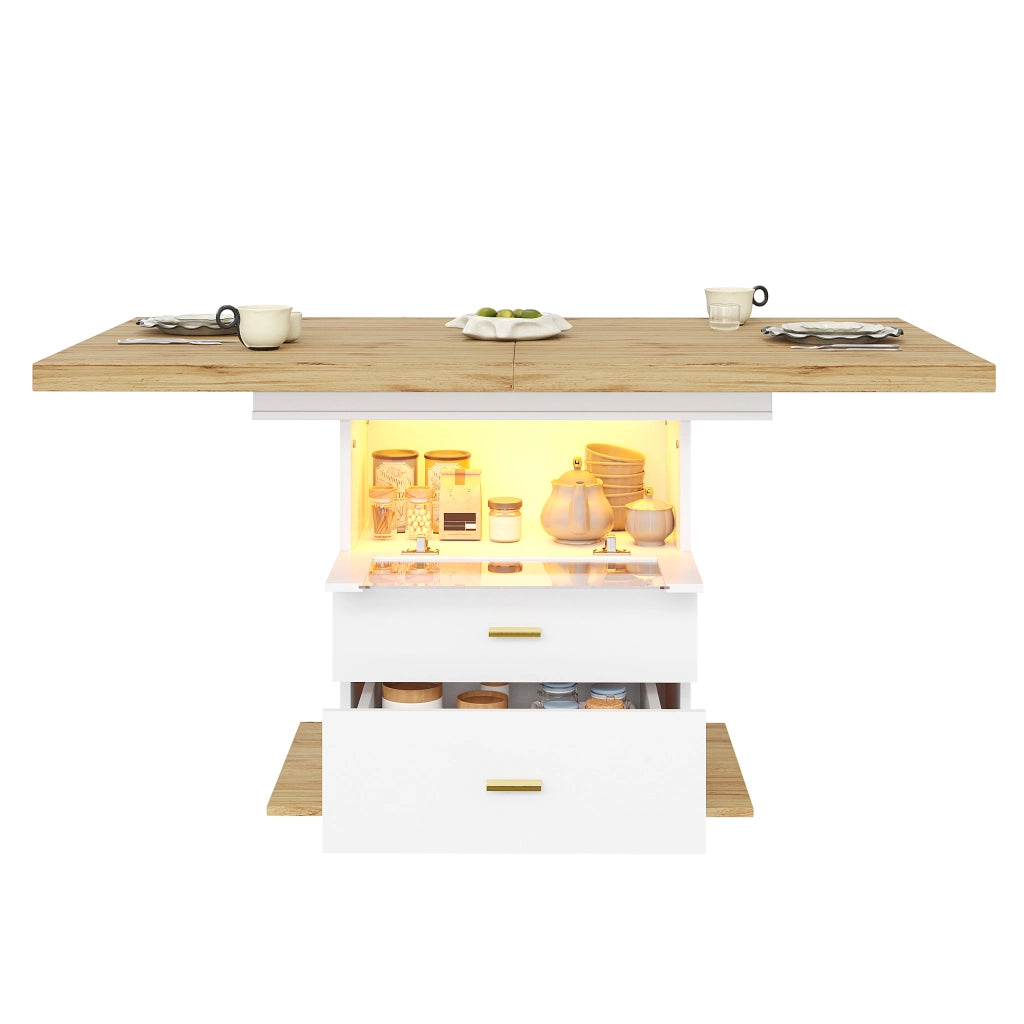 Tavolo da Pranzo Allungabile con LED e Vano Contenitore ¨C MINIMAL ¨C MDF Effetto Legno, 110-140 cm