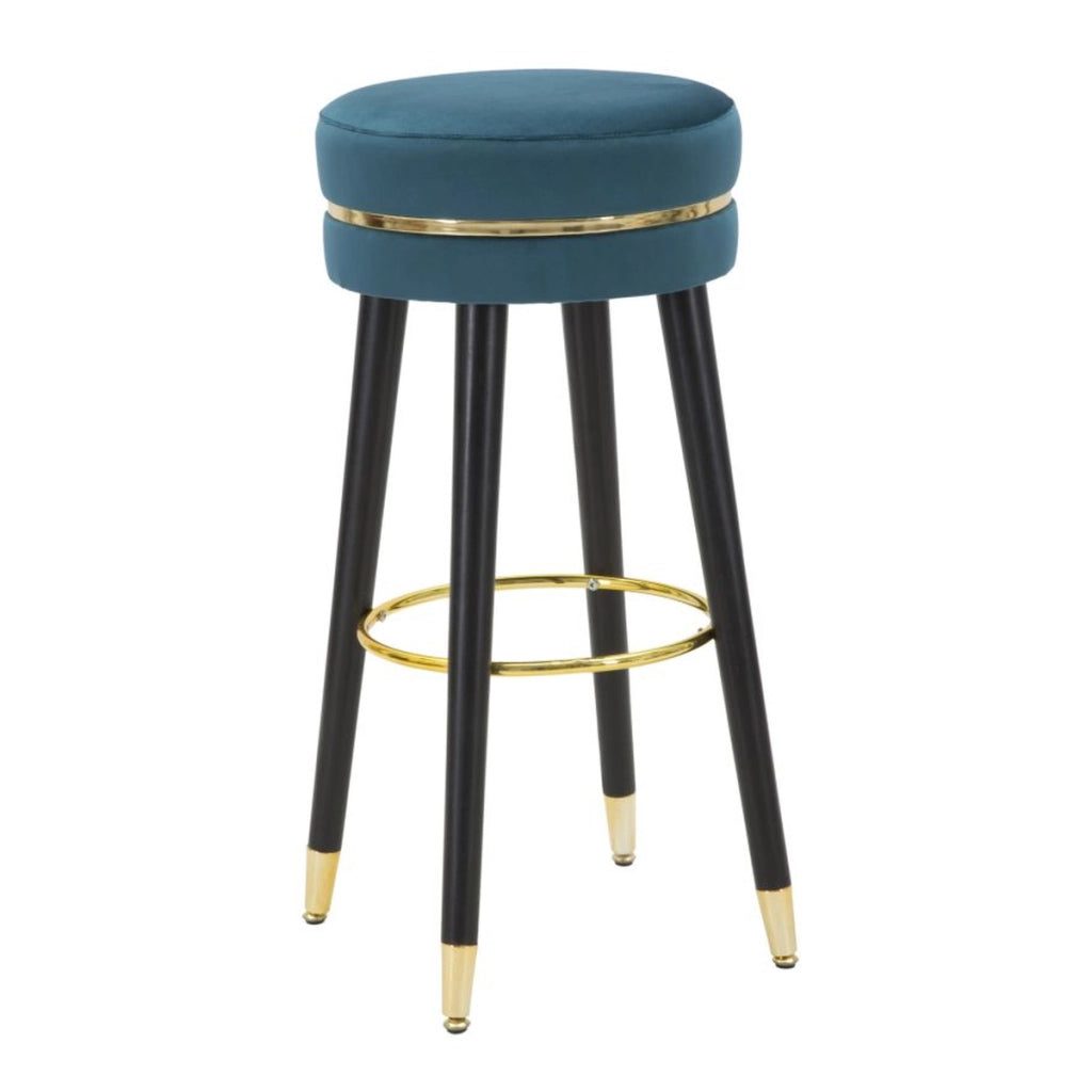 Sgabello da bar Paris ottanio e gold in velluto su gambe nere – H 74 cm