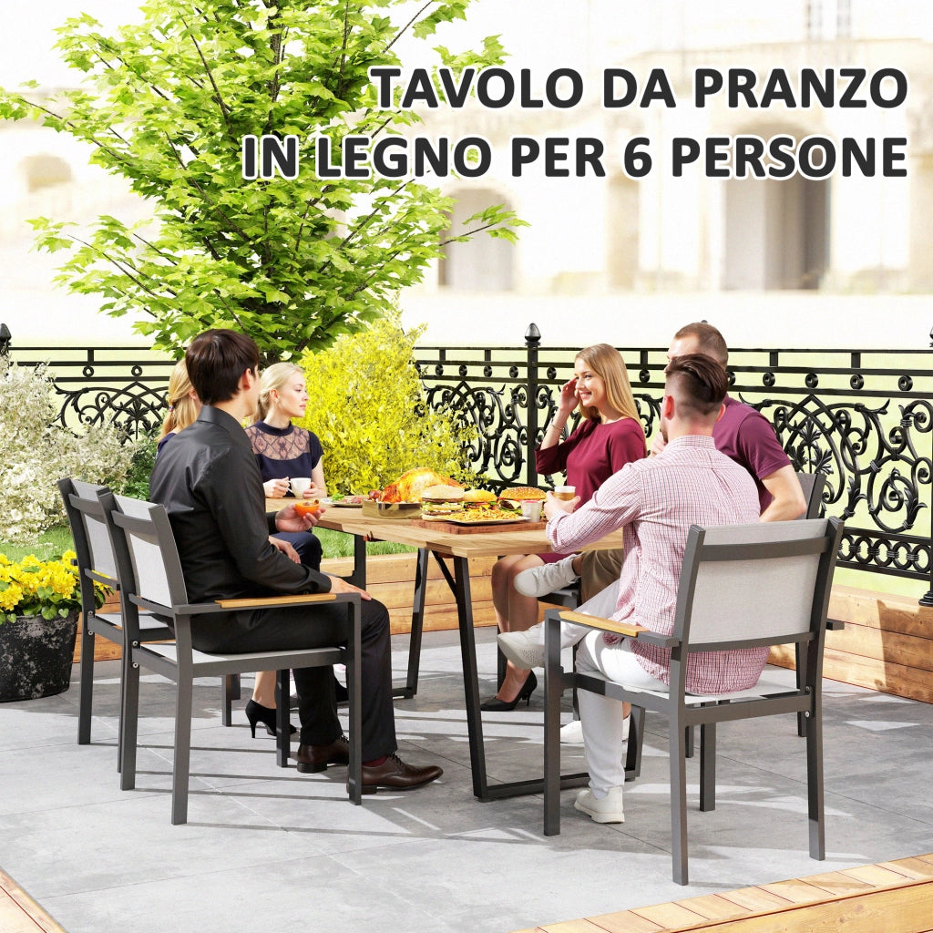 Tavolo da Giardino 6 Posti Rettangolare ¨C Zephmum ¨C Legno Acciaio 175x80x75 cm Marrone