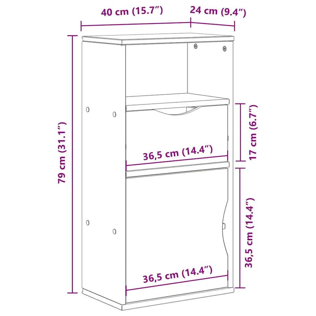 Armadietto Laterale con Cassetto ODDA 40x24x79 cm Legno di Pino 4103599