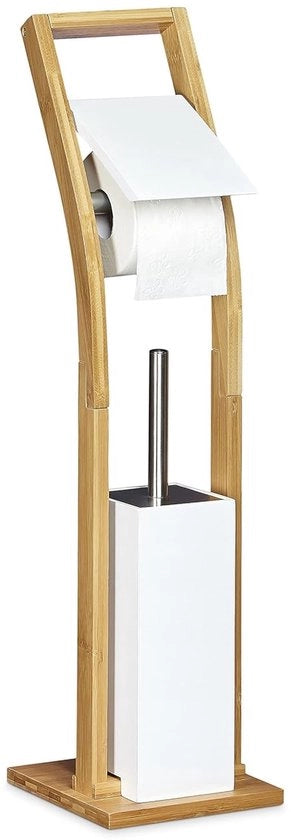 Set di WC in legno di bamboo - Stante libero - 2 pezzi - Colore naturale - Bamboo