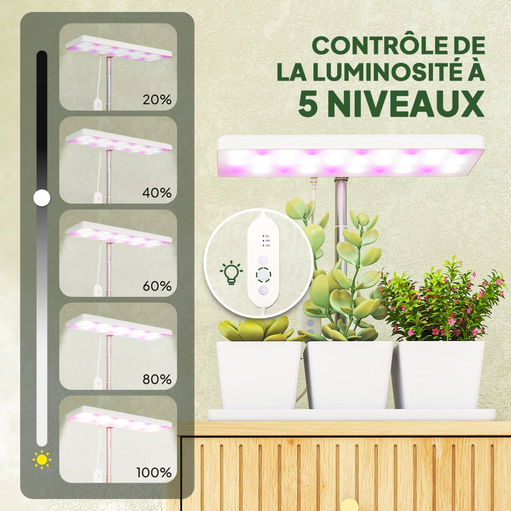 Lampada crescita LED 10W con 3 vasi ¨C zephmum ¨C 31,8x13,4x35,6 cm bianco