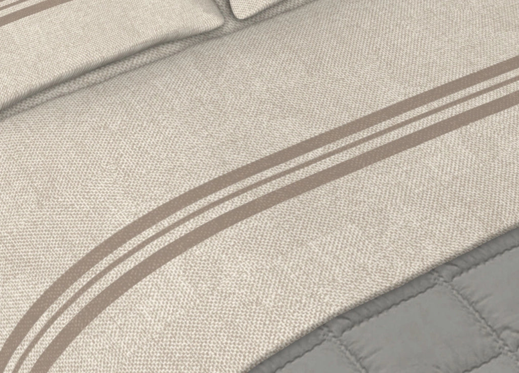 Completo Lenzuola In Morbida Flanella Made Italy Disegno Easy C.N - 1 Piazza E Mezza - Beige