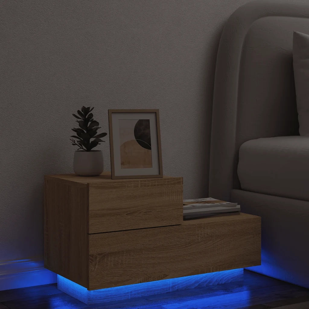 Comodino | Armadio da Notte | Mobiletto da notte con Luci LED Rovere Sonoma 70x36x40,5 cm