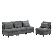 Divano modulare 4 posti - con vano contenitore e funzione letto - in chenille - grigio antico