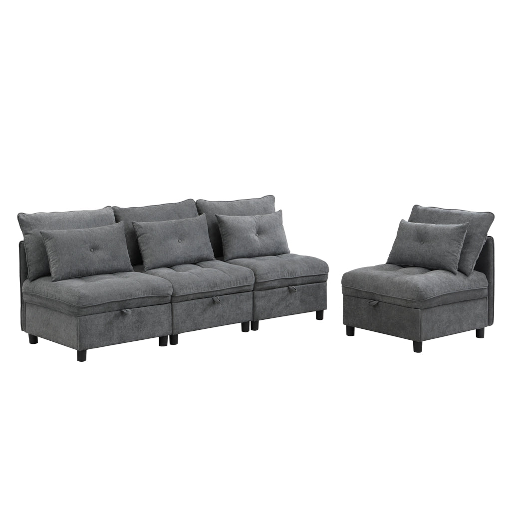 Divano modulare 4 posti - con vano contenitore e funzione letto - in chenille - grigio antico