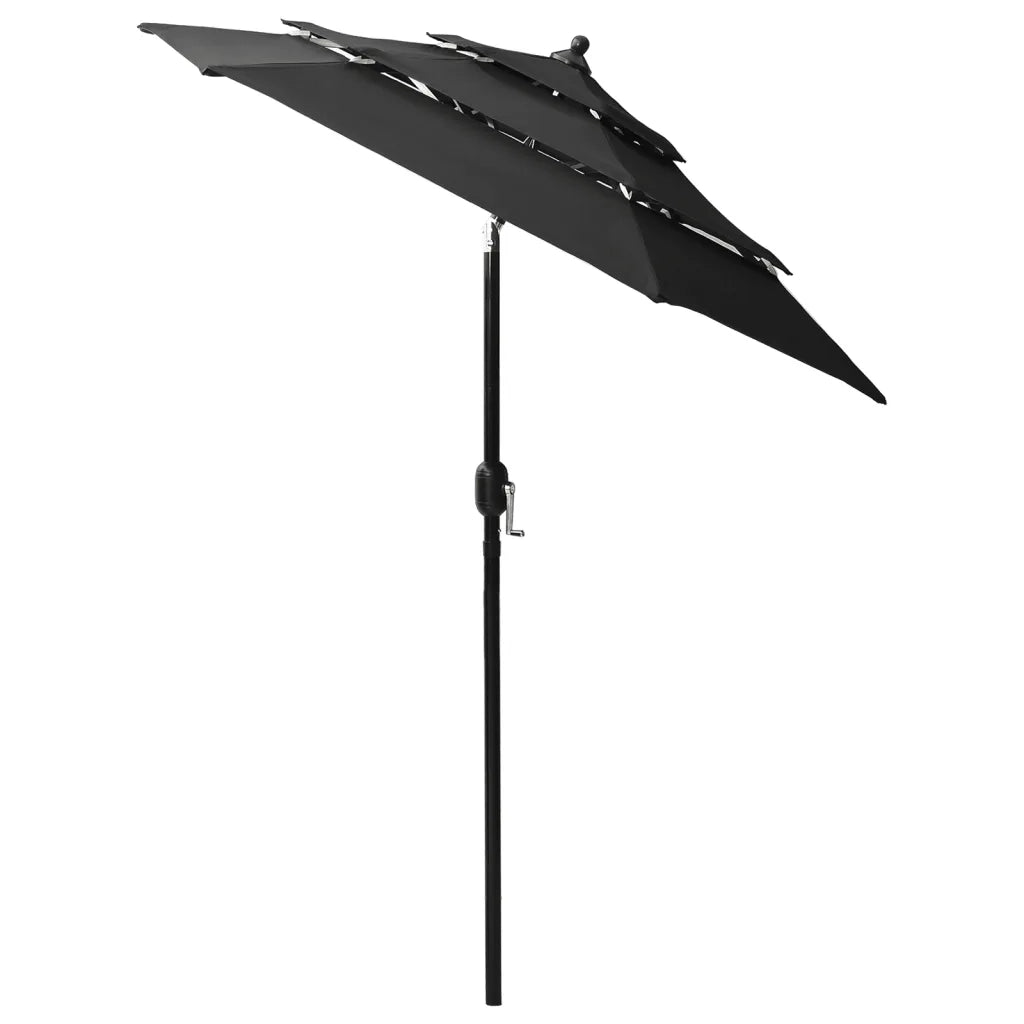 Ombrellone a Sbalzo 3 Livelli Palo Alluminio 2 m Nero 313858