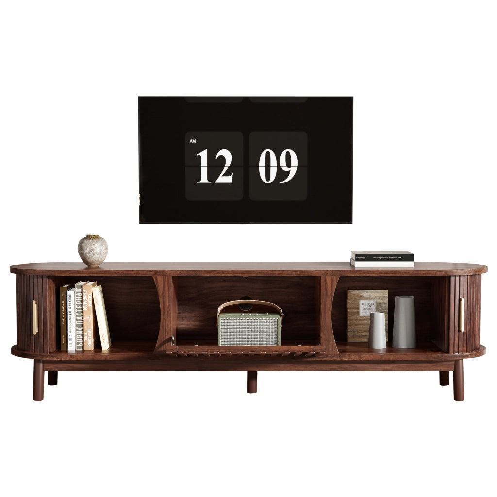 OKWISH Mobile TV con 2 Ante Scorrevoli, 1 Anta a Ribalta, 3 Vani, per Soggiorno, MDF, Marrone, 165 x 39.5 x 46 cm