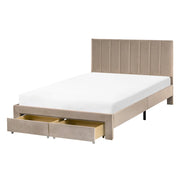 Letto matrimoniale 120 x 200 cm Tortora Rivestimento in velluto 4ft con cassetti Testiera Base a doghe Moderno