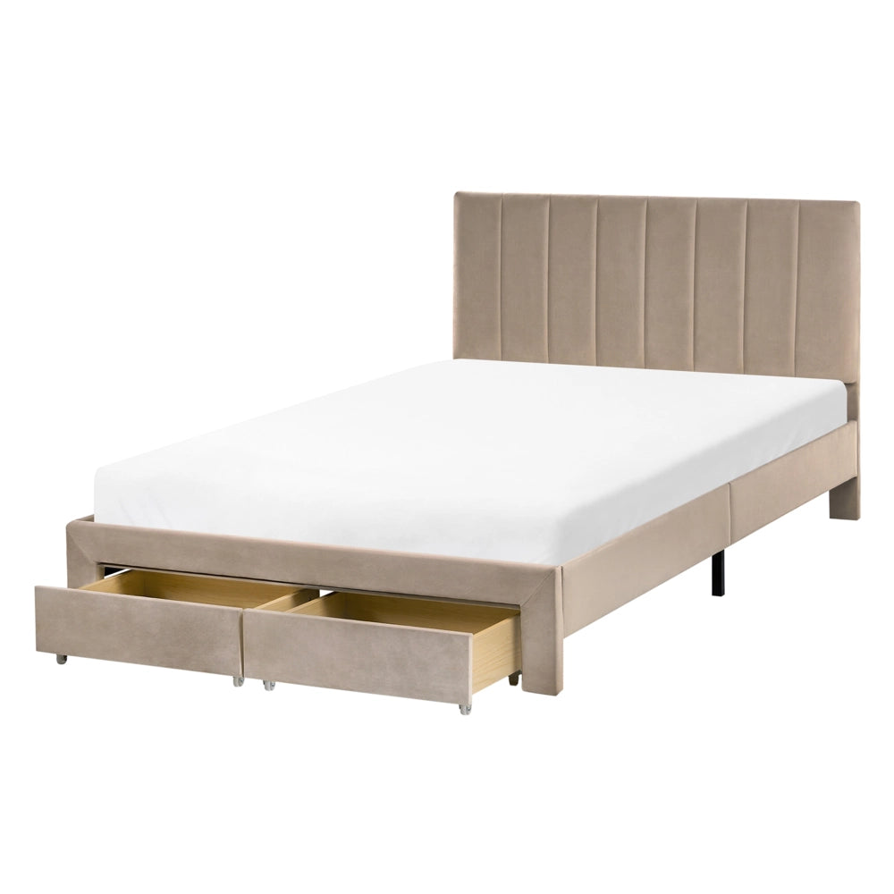 Letto matrimoniale 120 x 200 cm Tortora Rivestimento in velluto 4ft con cassetti Testiera Base a doghe Moderno
