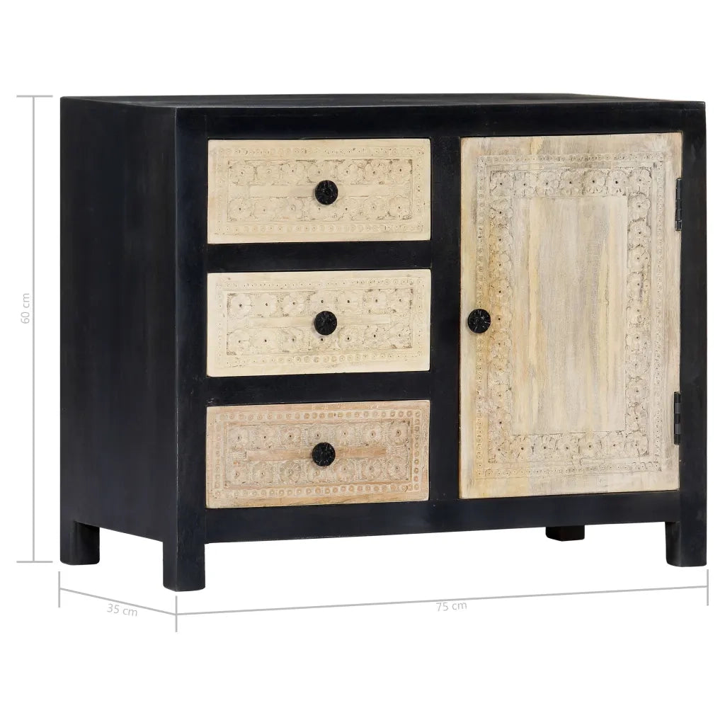 Credenza Intagliata a Mano Grigio 75x35x60 cm Massello di Mango  cod mxl 70535