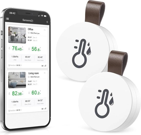 Termometro e igrometro senza fili con Bluetooth, sensore di temperatura e umidità digitale per casa e ufficio - 2 pezzi