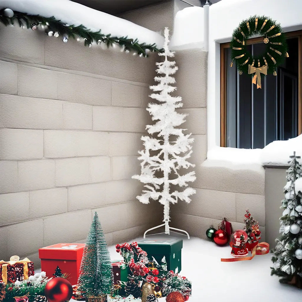 Albero Natale Artificiale Sottile a MetÃ  Supporto Bianco 210 cm