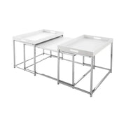 Tavolini bassi nidificati VORTEX bianco opaco e metallo argentato - set di 3 design moderno