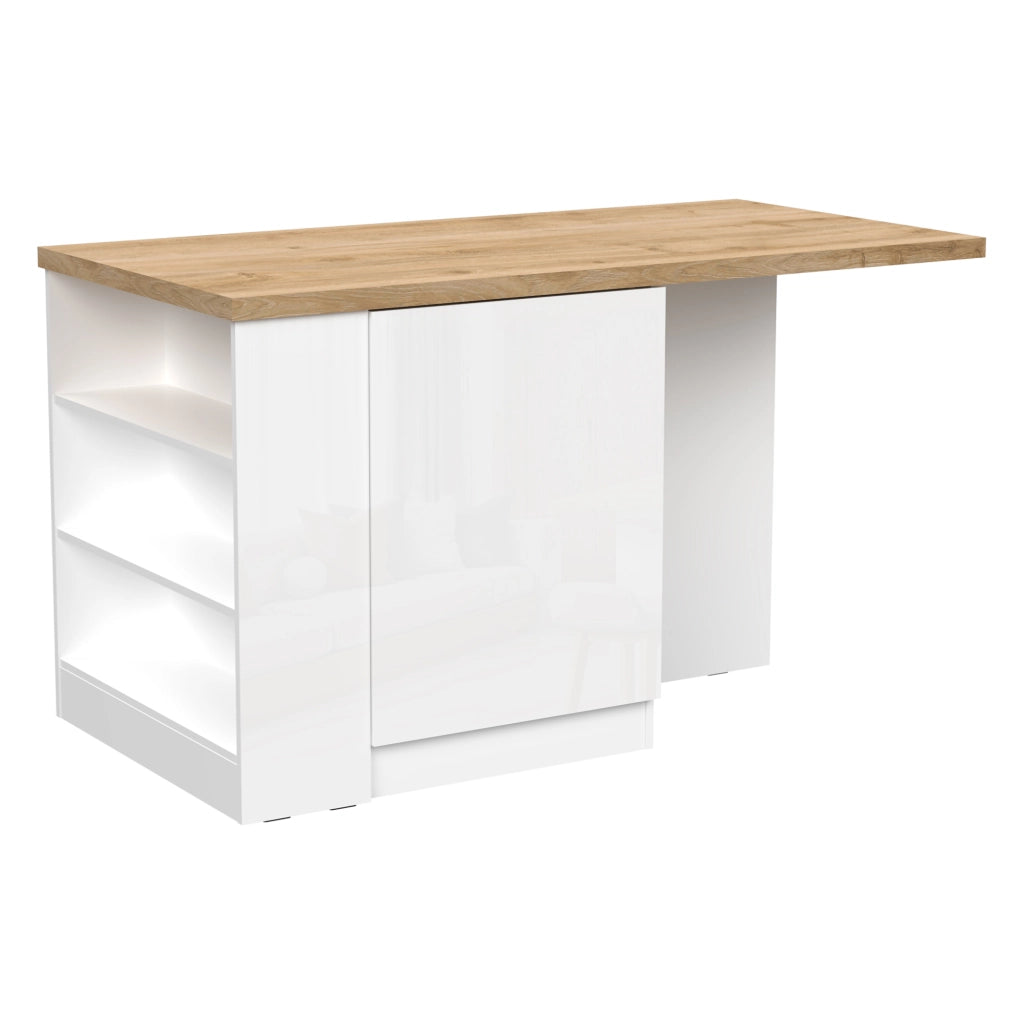Mobile Dispensa Migabato, Isola da Cucina un Ripiano Made in Italy, 160x80x90h cm Bianco Lucido