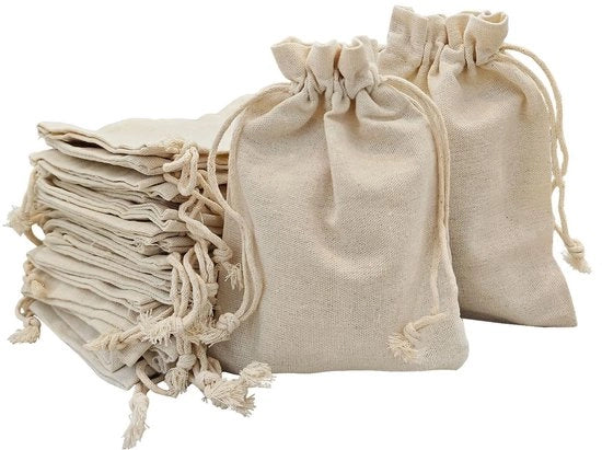 Set di borse in cotone di 30 - Contenitori di stoccaggio piccoli - Cotone ecologico - Cinturino - Matrimonio - 13 x 18 cm - Contenitori di stoccaggio