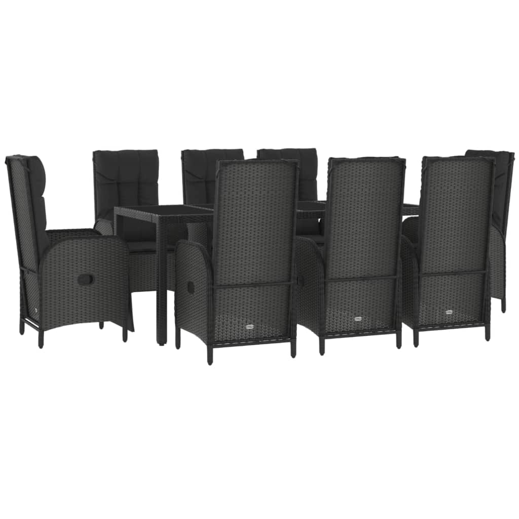 Set da pranzo da giardino da 9 pezzi e cuscini resina intrecciata nera 02_0014837
