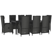 Set da pranzo da giardino da 9 pezzi e cuscini resina intrecciata nera 02_0014837