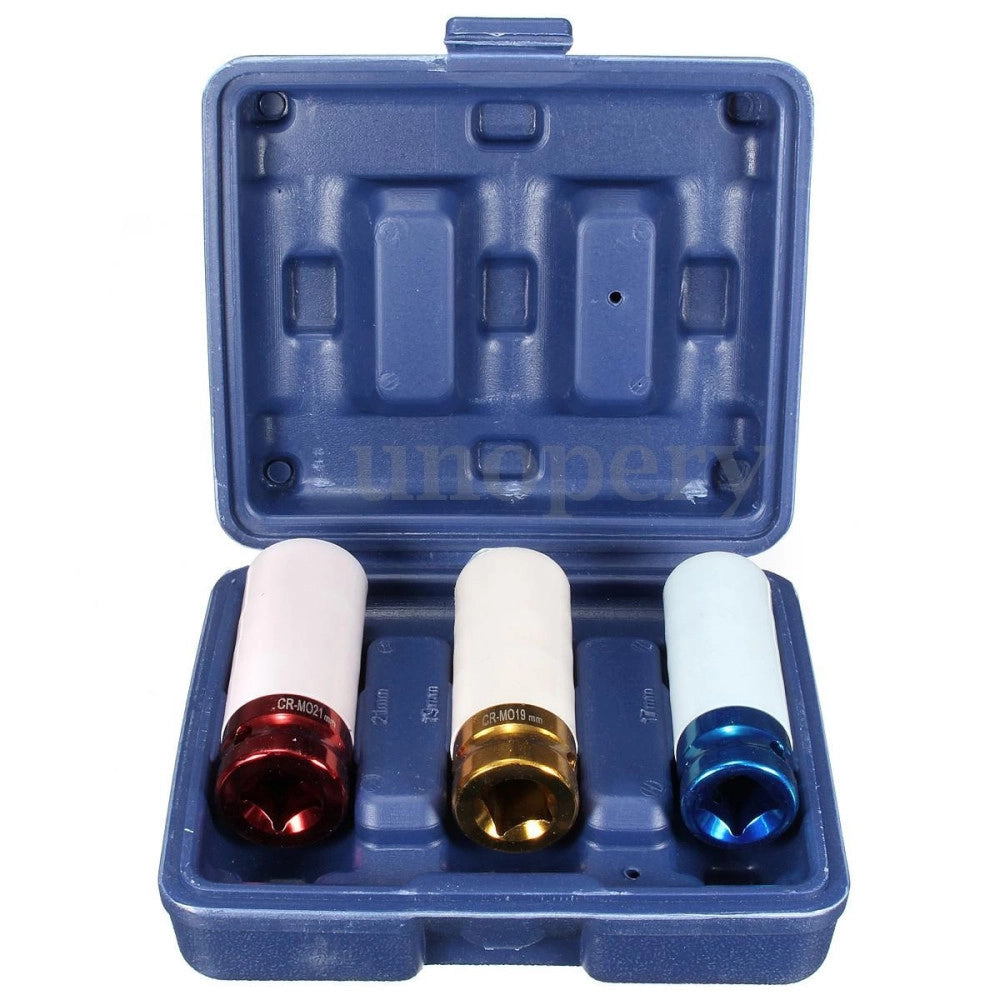 Trade Shop - Set 3 Chiavi A Bussola Per Dadi Cerchio Ruote Attacco 1/2" Rivestite 17 19 21 Mm -