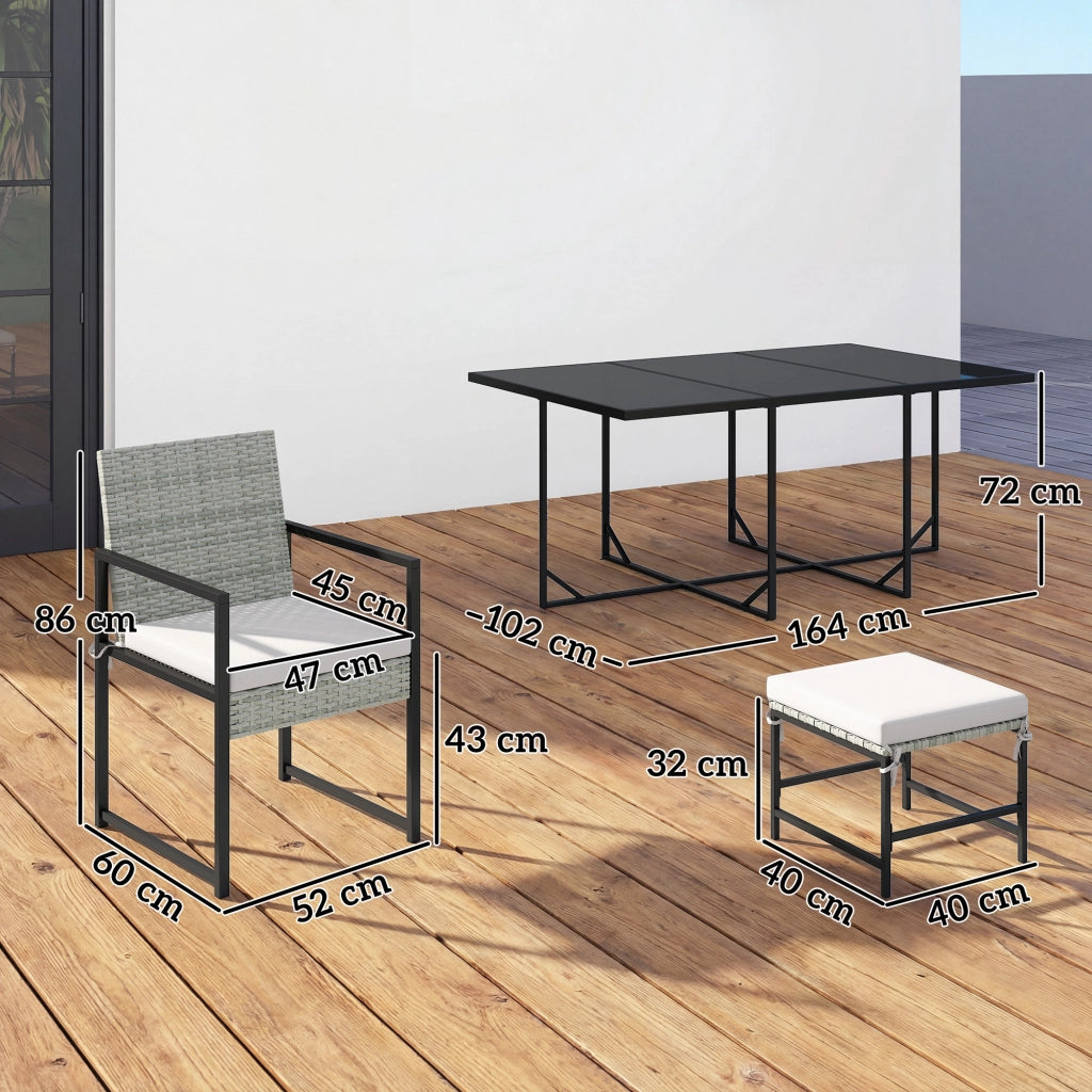 Set Pranzo Patio 11 Pezzi, Mobili Esterno Con 6 Poltrone, 4 Pouf, Grigio