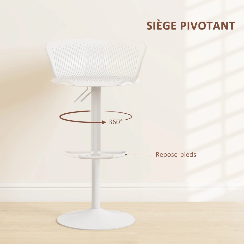 Sgabelli da bar regolabili in altezza con schienale e poggiapiedi ¨C zephmum ¨C 2 pezzi, bianco, 38.5x40x76.5-97.5cm